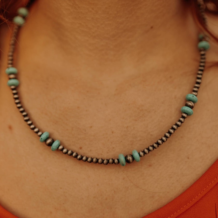 Faux Navajo Pearl and Turquoise Choker Necklace