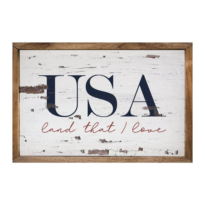 USA "Land That I Love" Whitewash Wood Sign
