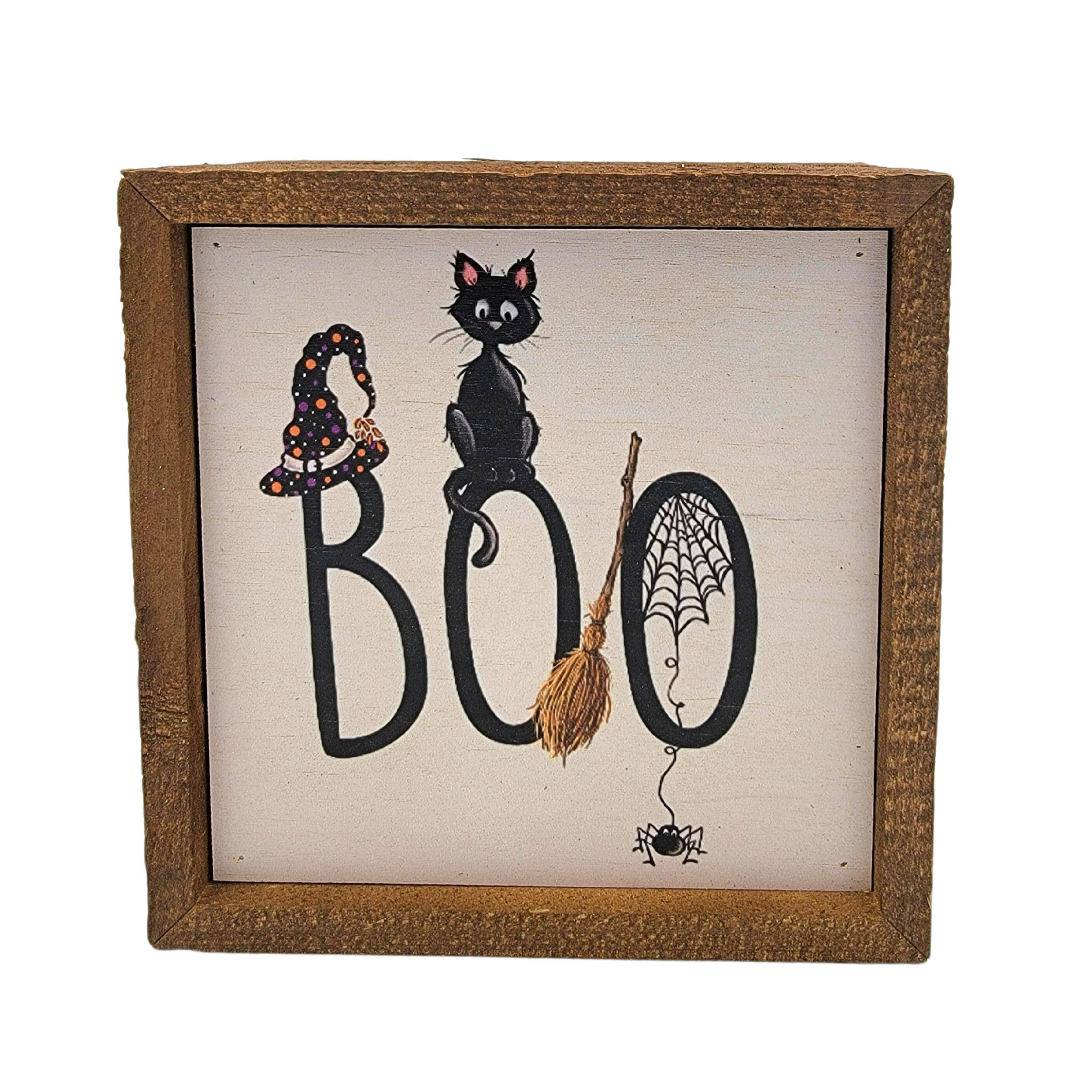 Black Cat Boo Halloween decorations - 6x6 - Fall Decor