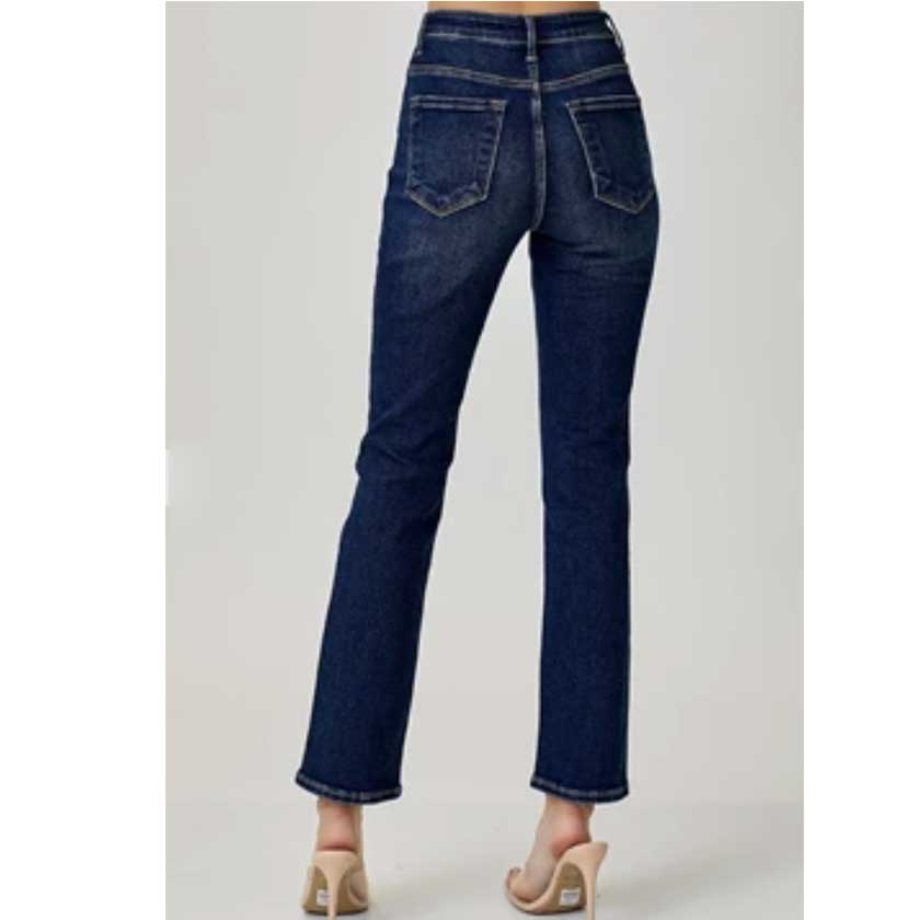 High rise, ankle jeans by Risen. Slim cut. Straight. 91% Cotton, 6% Polyester, 3% Spandex