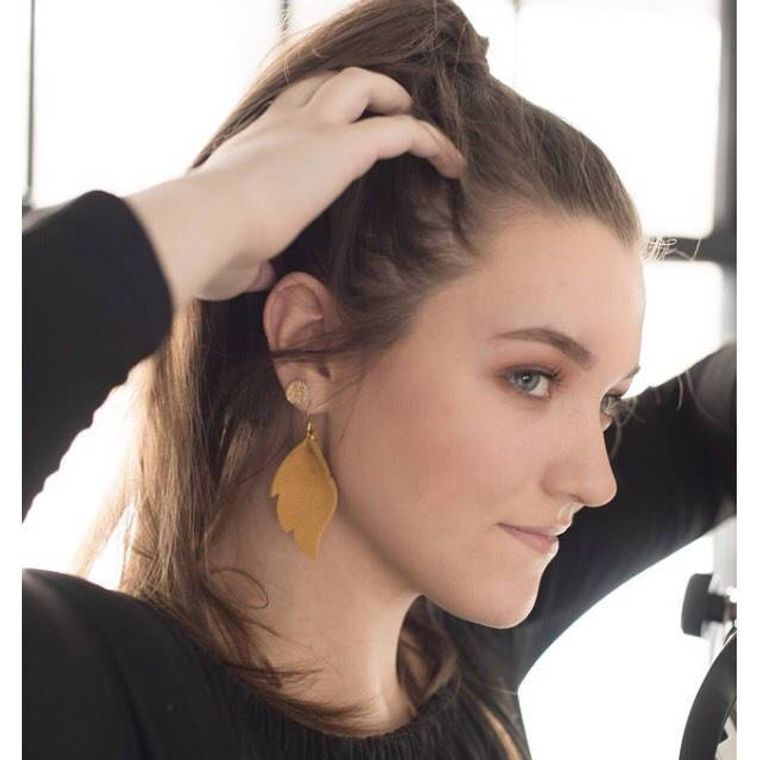 Alise - Suede Feather Shaped Earrings Golden Yellow