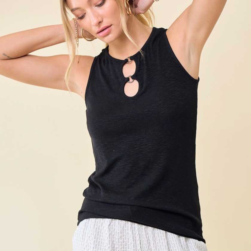 Black ribbed keyhole tank top