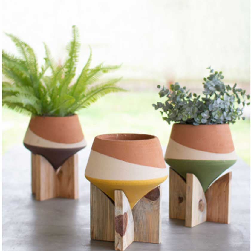 Brown Double Dipped Clay Vase on Wood Base  | The Shops SD