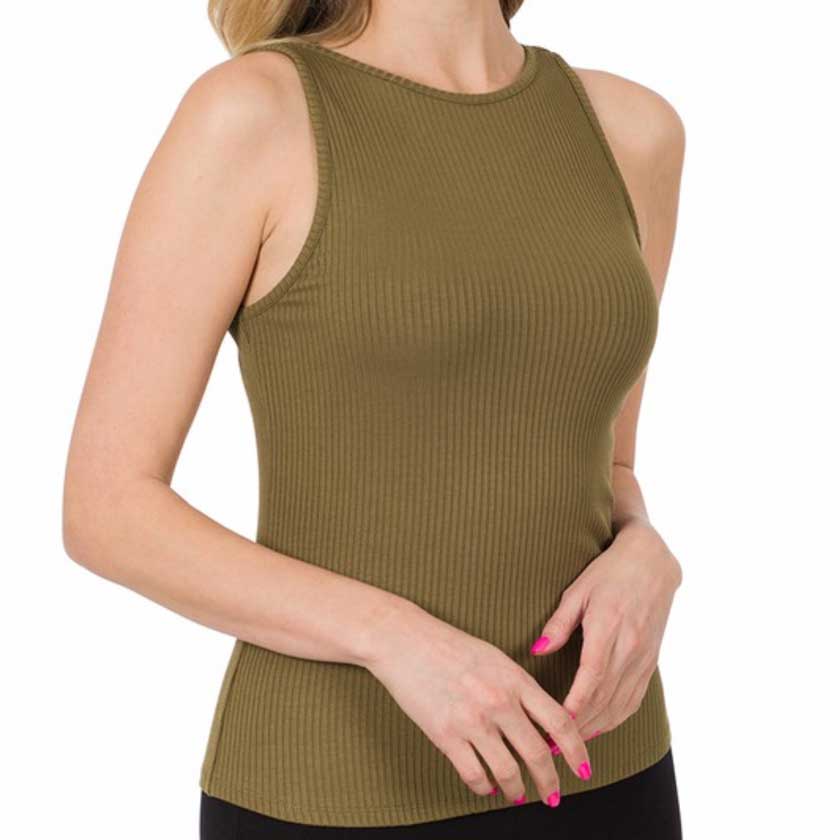 Ribbed, tank top in Dusty Olive.