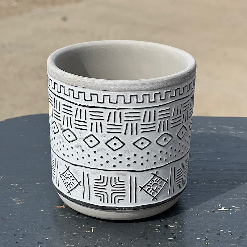 SMALL GRAY AZTEC PATTERNED POT - SULLIVANS