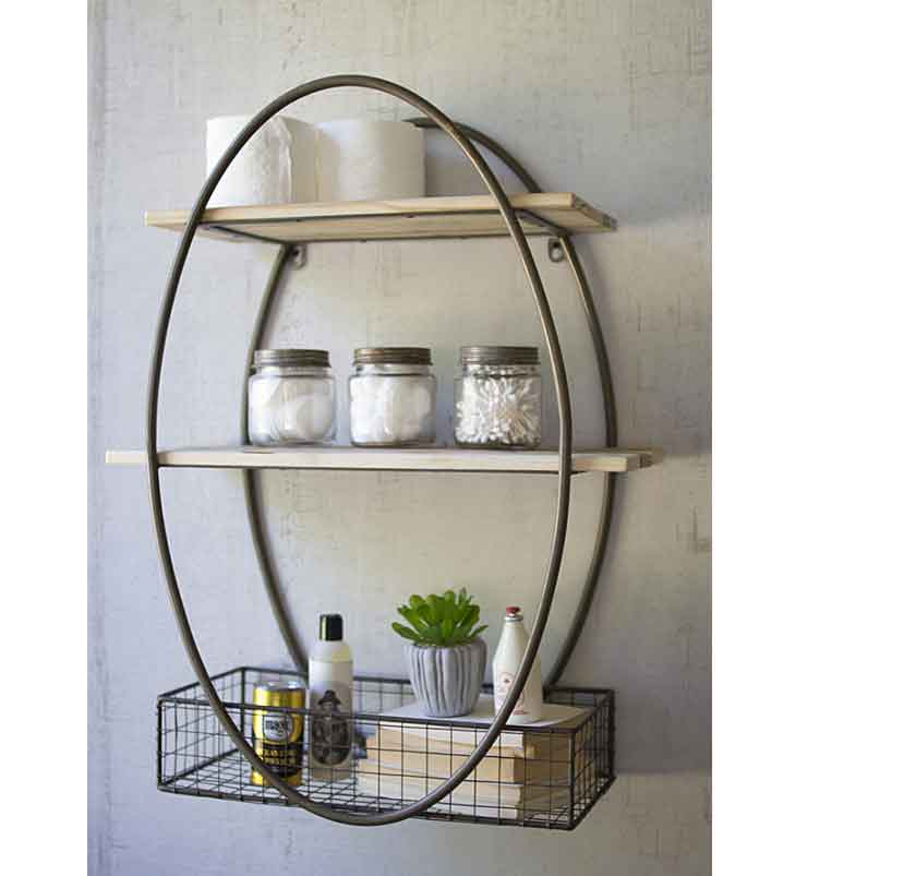 Oval, metal framed shelf