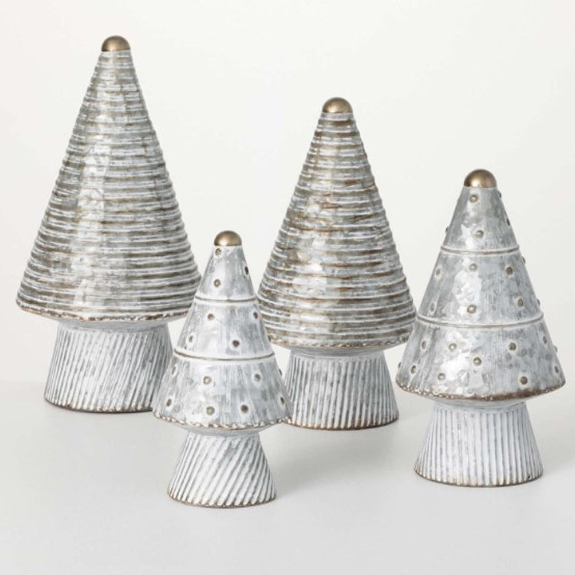 Scatter the seasonal spirit all around your home with this set of four mod metal trees. Ranging in height from 9.25" to 12.25", this set is eccentric - designed to complement today's interiors. Ornately accented with metallic touches, they are perfect for the mantle or side table.  Dimensions:
7.5"L x7.5"W x14.5"