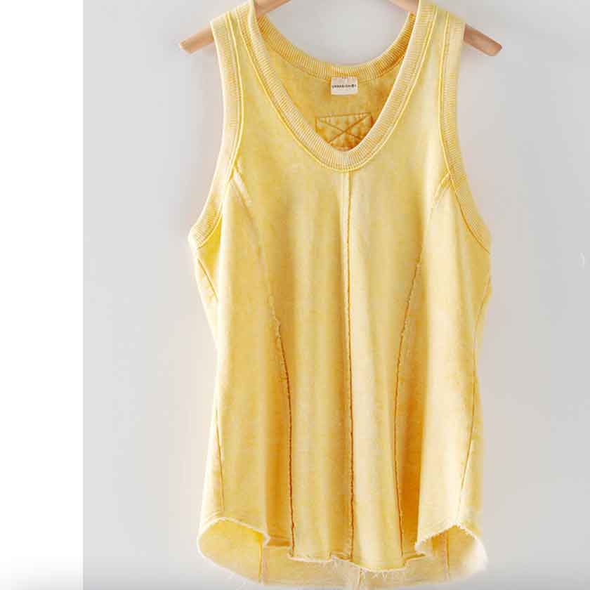 WASHED LOOSE FIT FRENCH TERRY RACERBACK V-NECK TANK Top in honey mustard