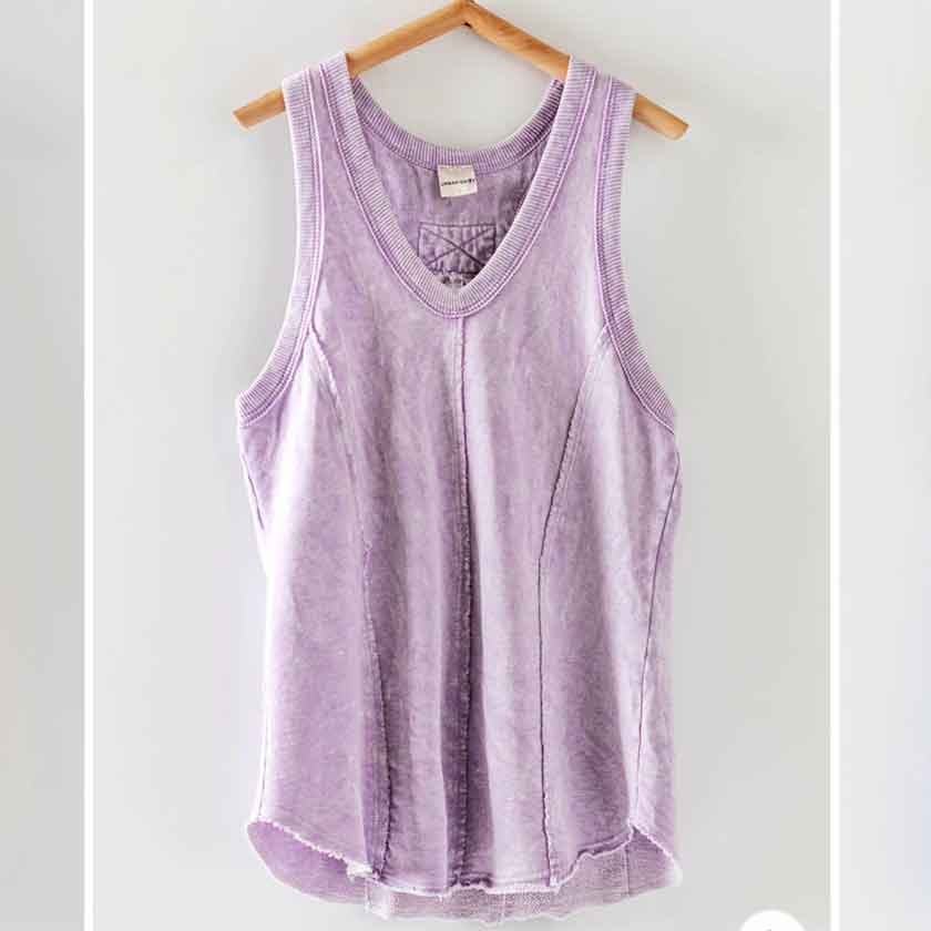 WASHED LOOSE FIT FRENCH TERRY RACERBACK V-NECK TANK Top in lavender