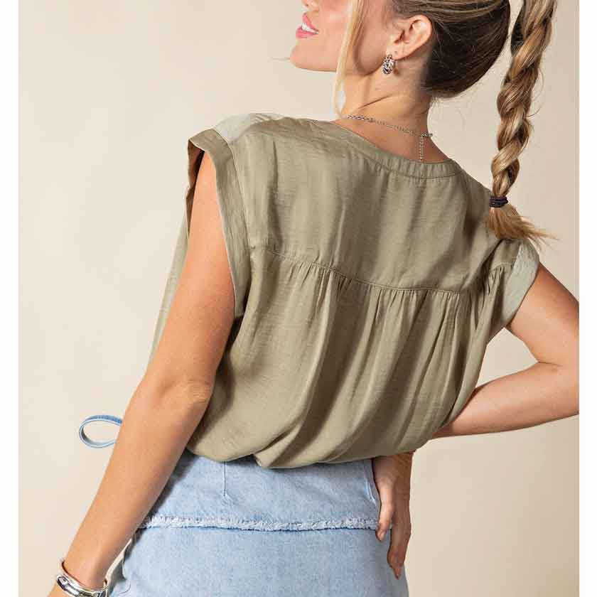 Light olive, satin woven top 
