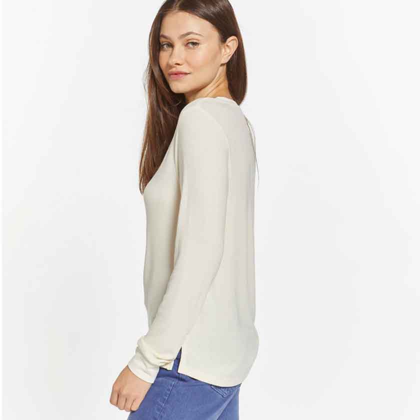V-neck top in Ivory with cuffed sleeves.