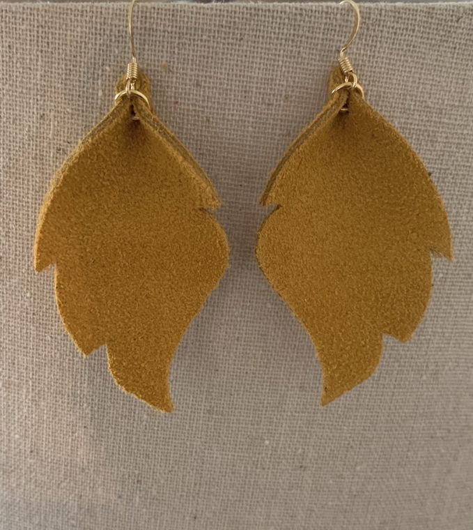 Alise - Suede Feather Shaped Earrings Golden Yellow