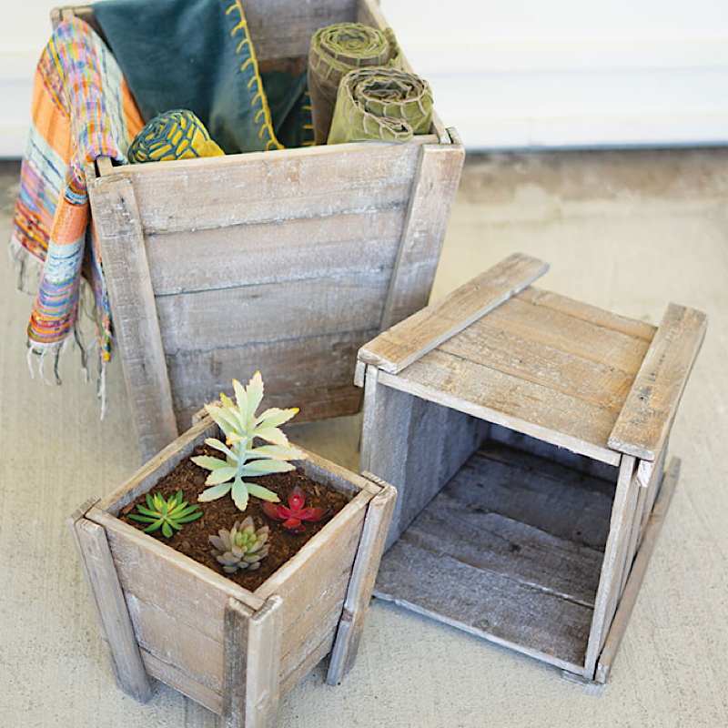 Natural Square Recycled Wood Planter