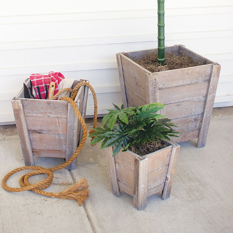Natural Square Recycled Wood Planter