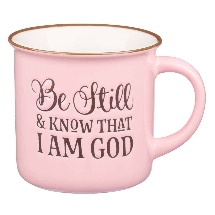 Christian Art Gifts - Be Still and Know Pink Camp-style Coffee Mug - Psalm 46:10