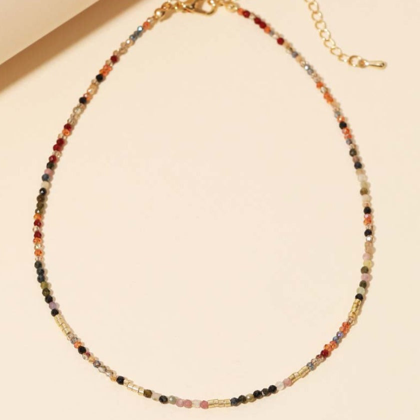 Dainty Glass Beaded Clasp Chain Necklace