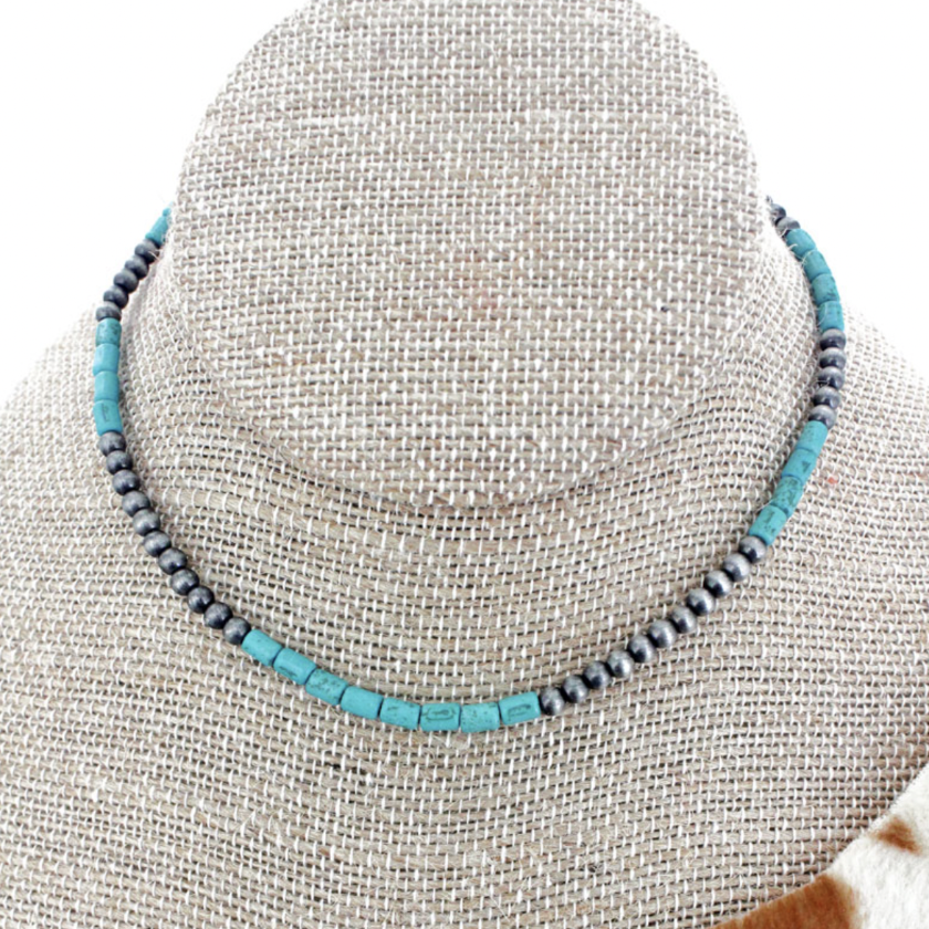 Turquoise and Faux Navajo Pearl Choker