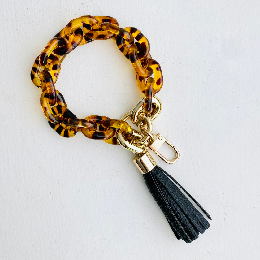 Chain Link Bangle Keychain | Chain Tortoise - Boho Acrylic Wristlet Key Ring