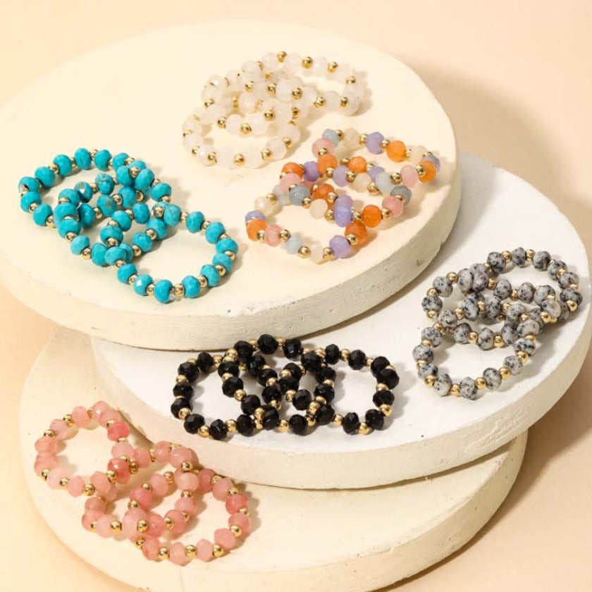 Three Piece Beaded Stretch Ring Set
