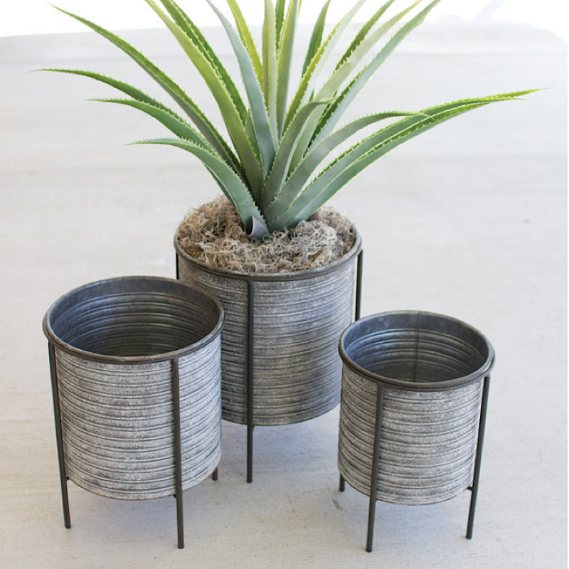 Galvanized Metal Planter with Iron Base