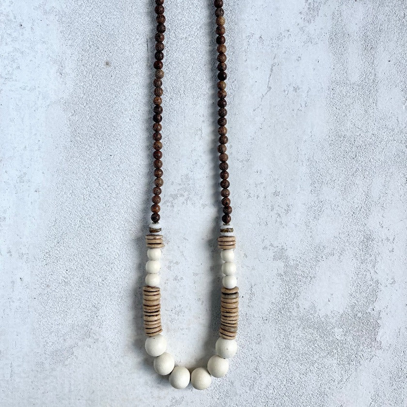 Light  Coconut + Wood Bead Necklace