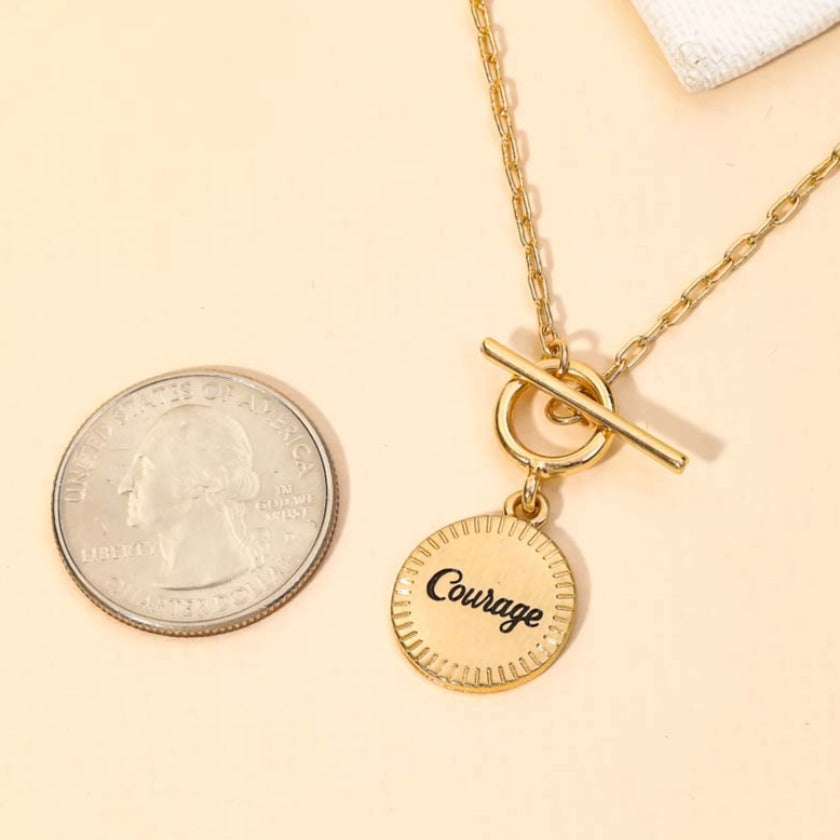 Courage Coin Disc Toggle Chain Necklace