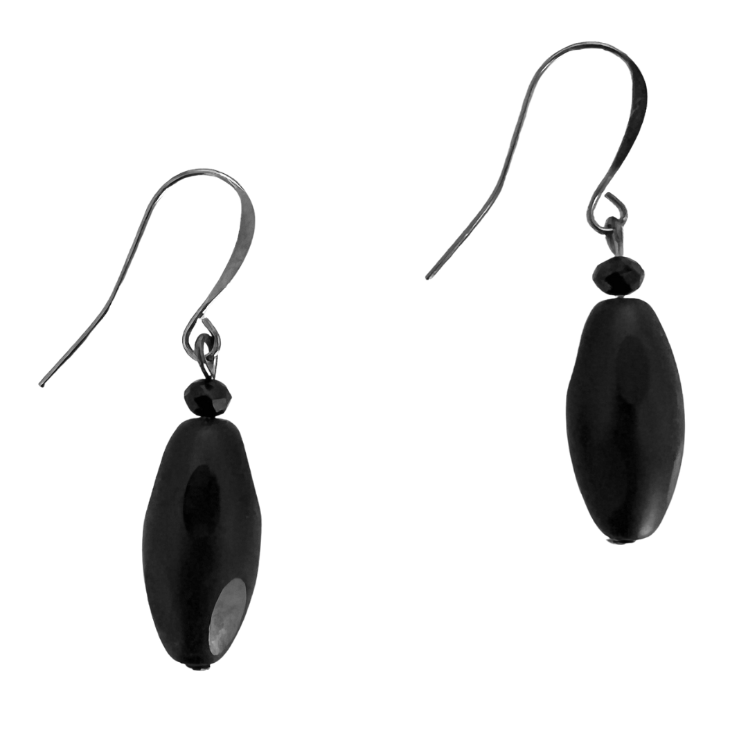 Jetti - Black crystal beads on gun metal earrings